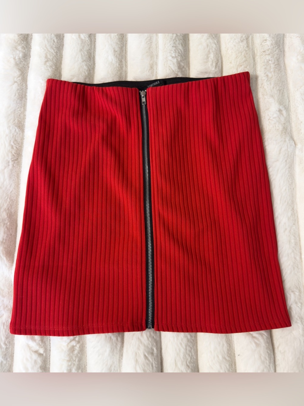 Forever 21 Red Ribbed Zip-Front Mini Skirt